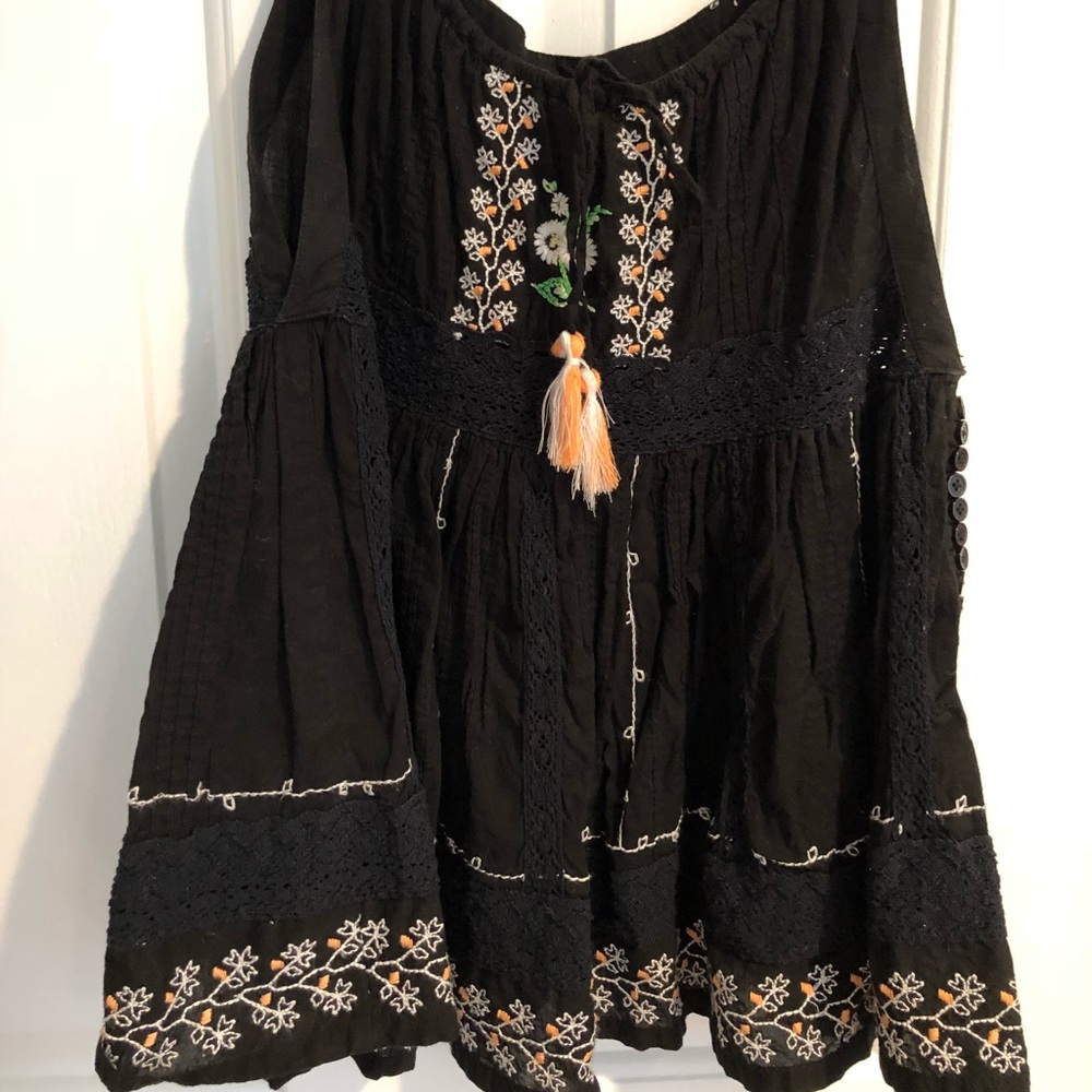 Free People Black Floral Embroidered Tank Top